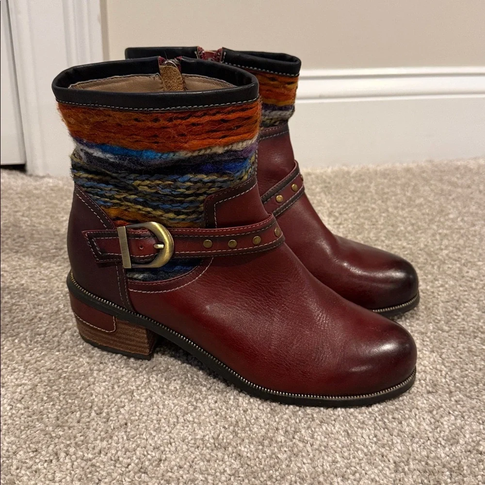 L’Artiste Tapestry Leather Boots Sz 39 - Picture 1 of 9